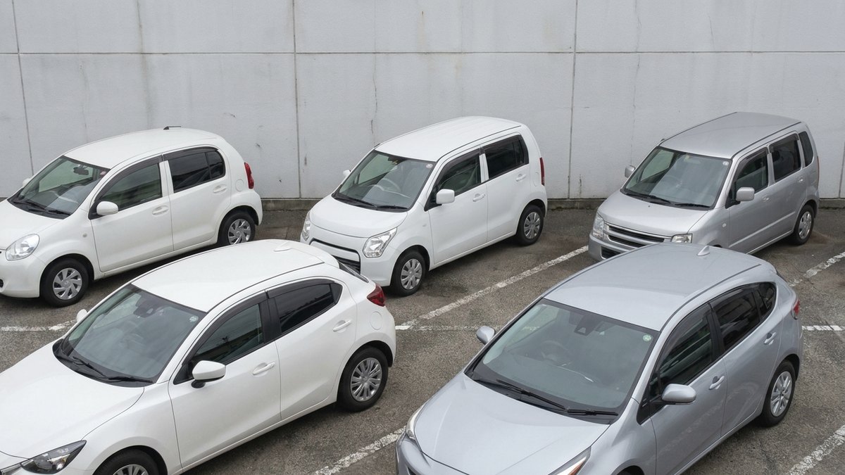 工場の駐車場に並んだ代車